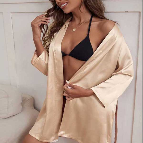Champagne Silk Open Front Gown Free Size