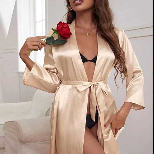 Champagne Silk Open Front Gown Free Size