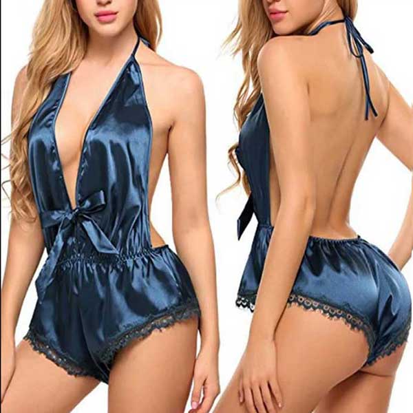 Blue Silk Deep V Helter