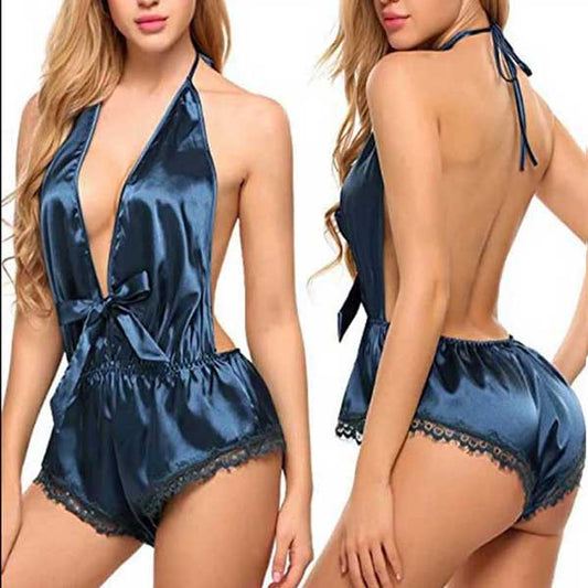 Blue Silk Deep V Helter