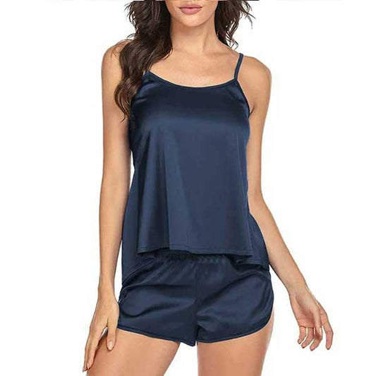 Navi Blue Silk Cami and Short