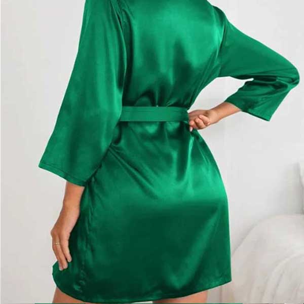 Green Silk Open Front Gown Free Size