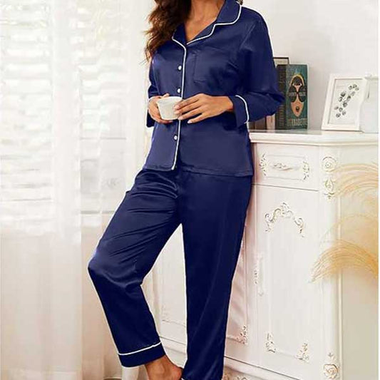 Navy Blue Full Sleave Silk Shirt and Trouser