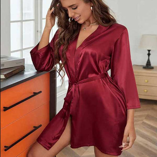 Mahroon Silk Open Front Gown Free Size