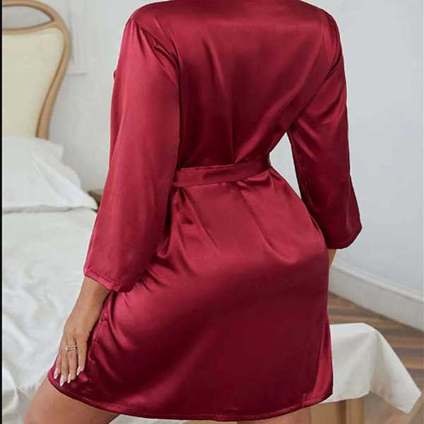 Mahroon Silk Open Front Gown Free Size