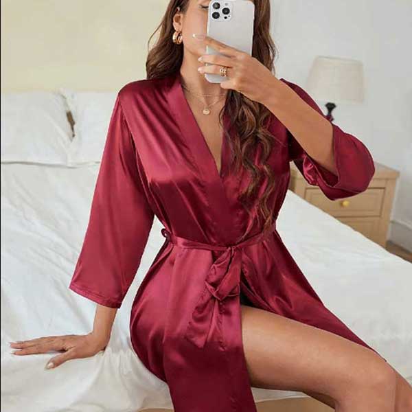 Mahroon Silk Open Front Gown Free Size