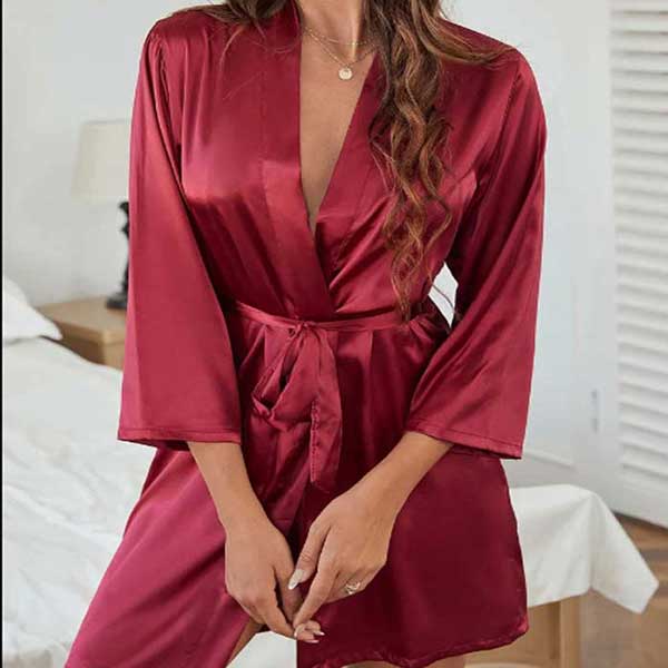 Mahroon Silk Open Front Gown Free Size